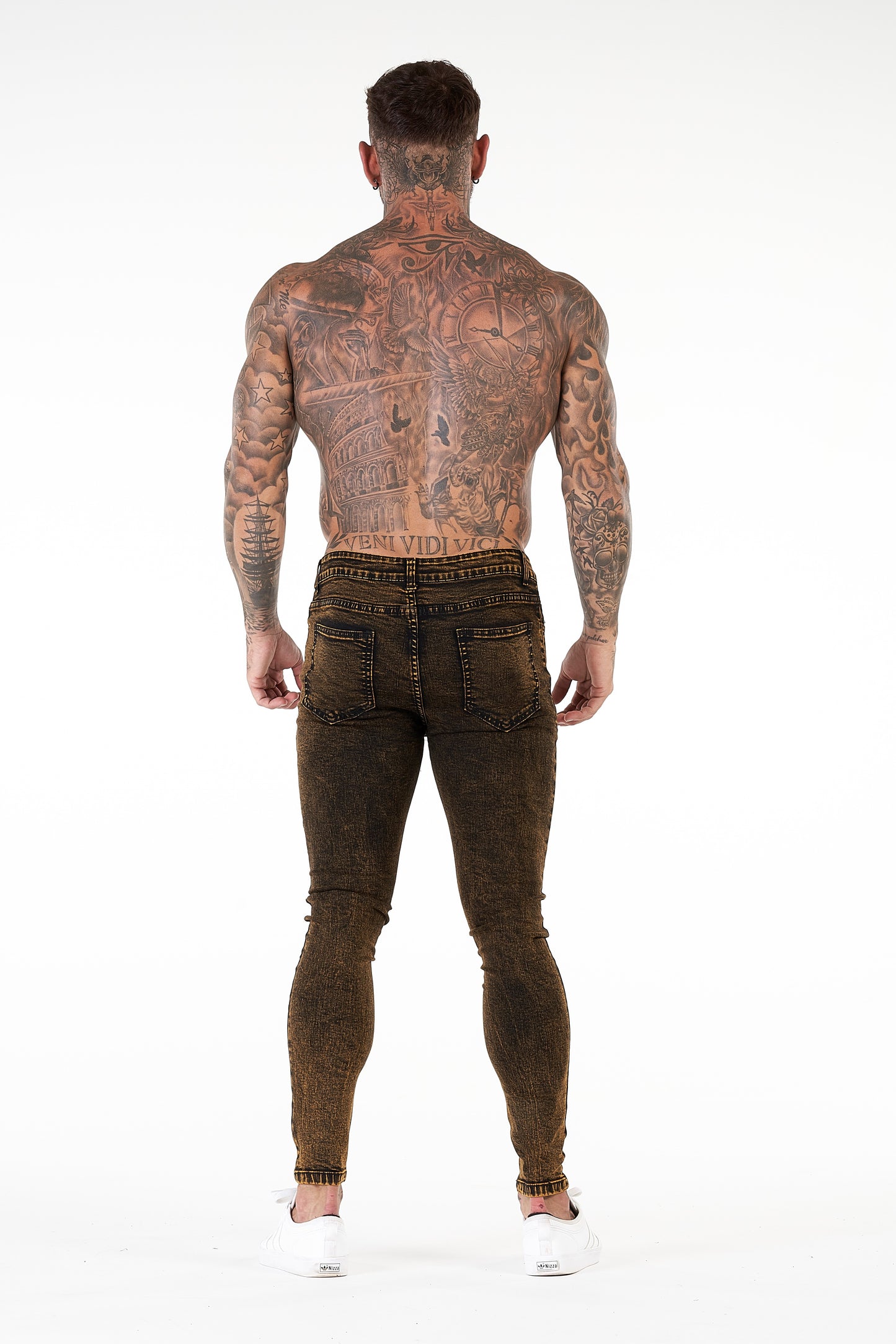 Black Goldish Ripped Stretchy Jeans For Men