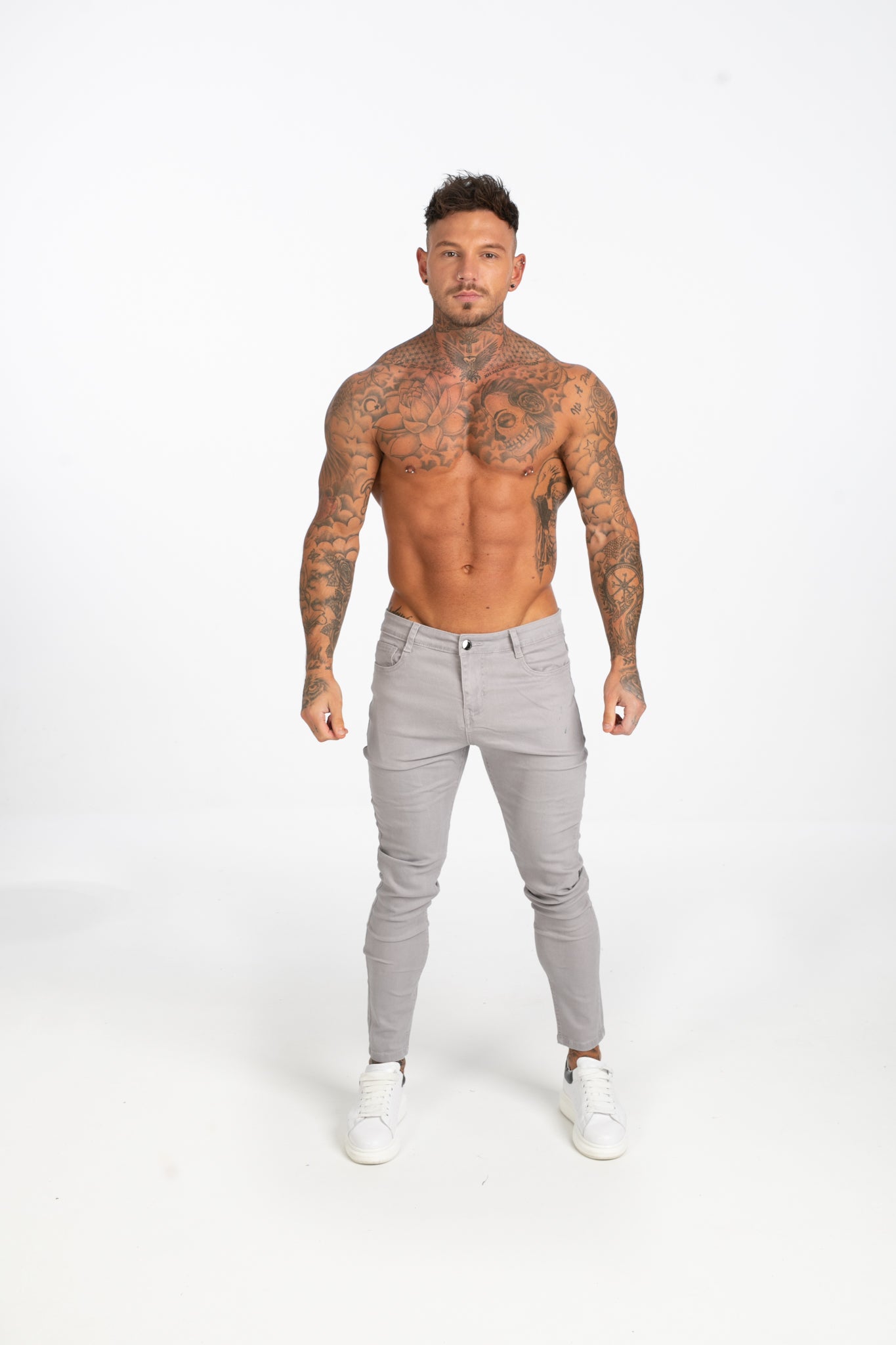 Men's Light Grey Skinny Stretchable Jeans
