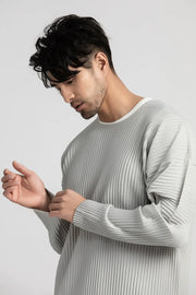 Pleated Full Sleeve Round Collar T Shirt For Men