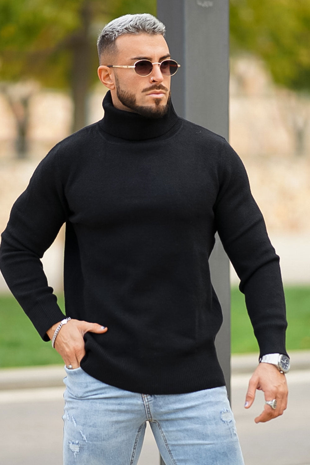 Mens fitted turtleneck best sale