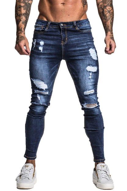 Dark Blue Ripped Stretch Jeans