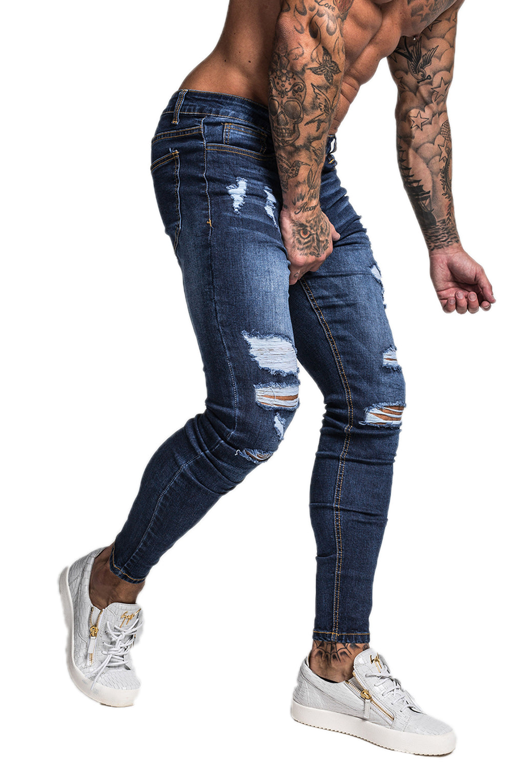 Dark Blue Ripped Stretch Jeans