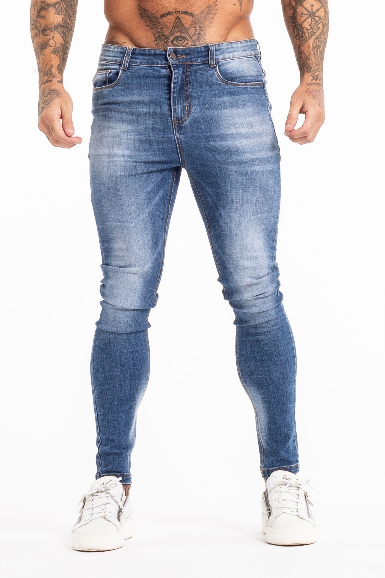 Blue Washed Denim Jeans For MEN