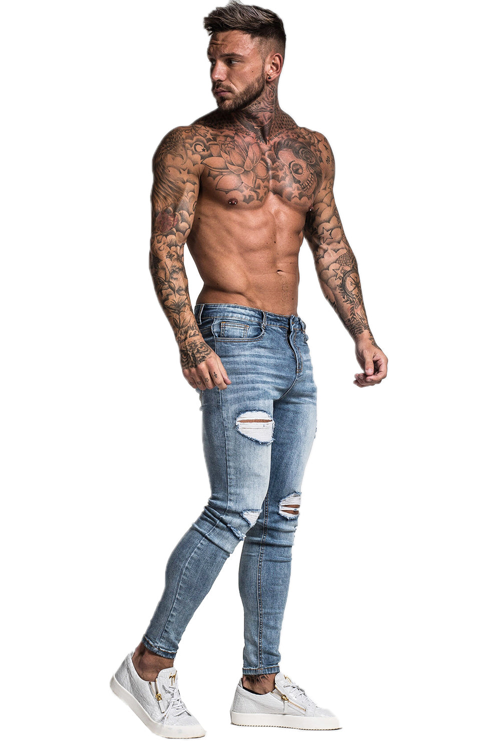 Faded Blue Distressed Ripped Denim Jeans