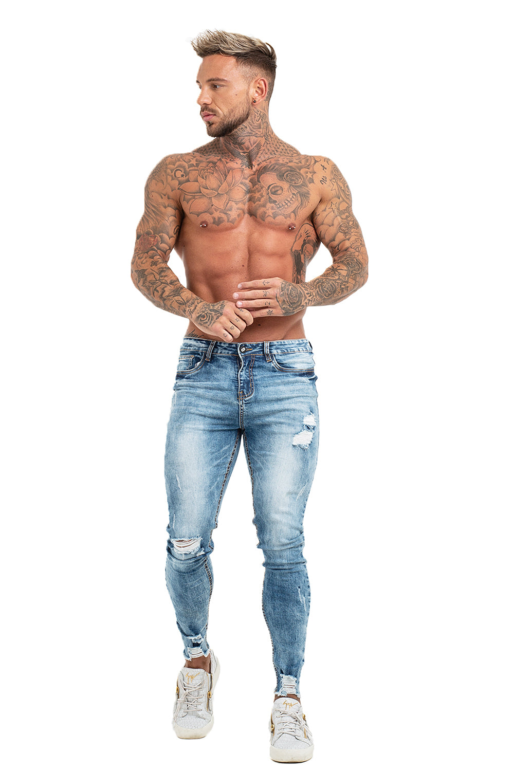 Light Blue Knee Ripped Stretchy Jeans