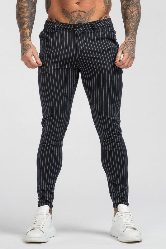 Men's Black Striped Chinos Pants