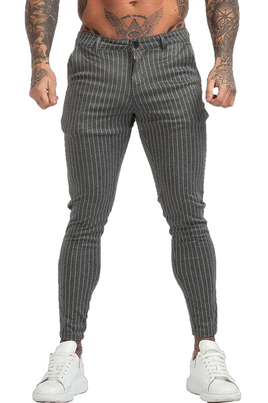 Men's Grey Striped Chinos Pants