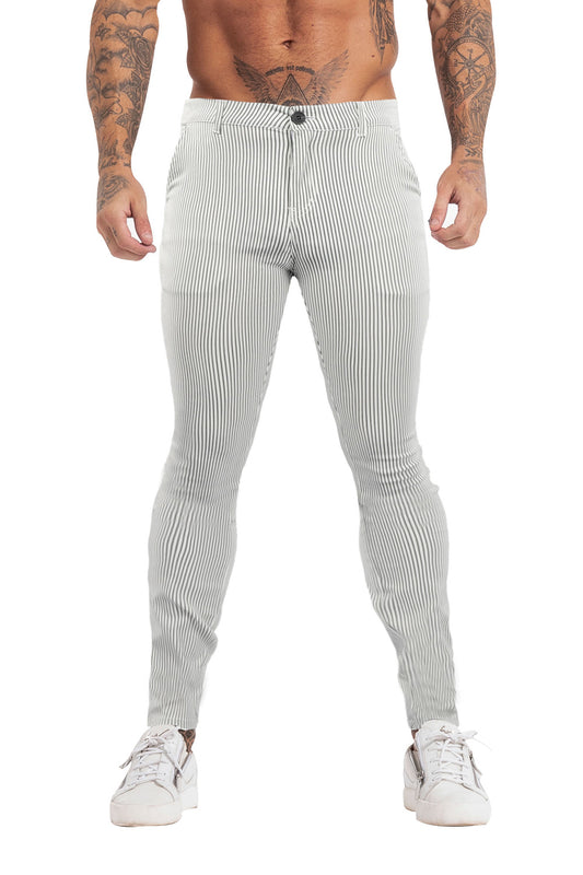 Men's Light Grey Striped Chinos Pants