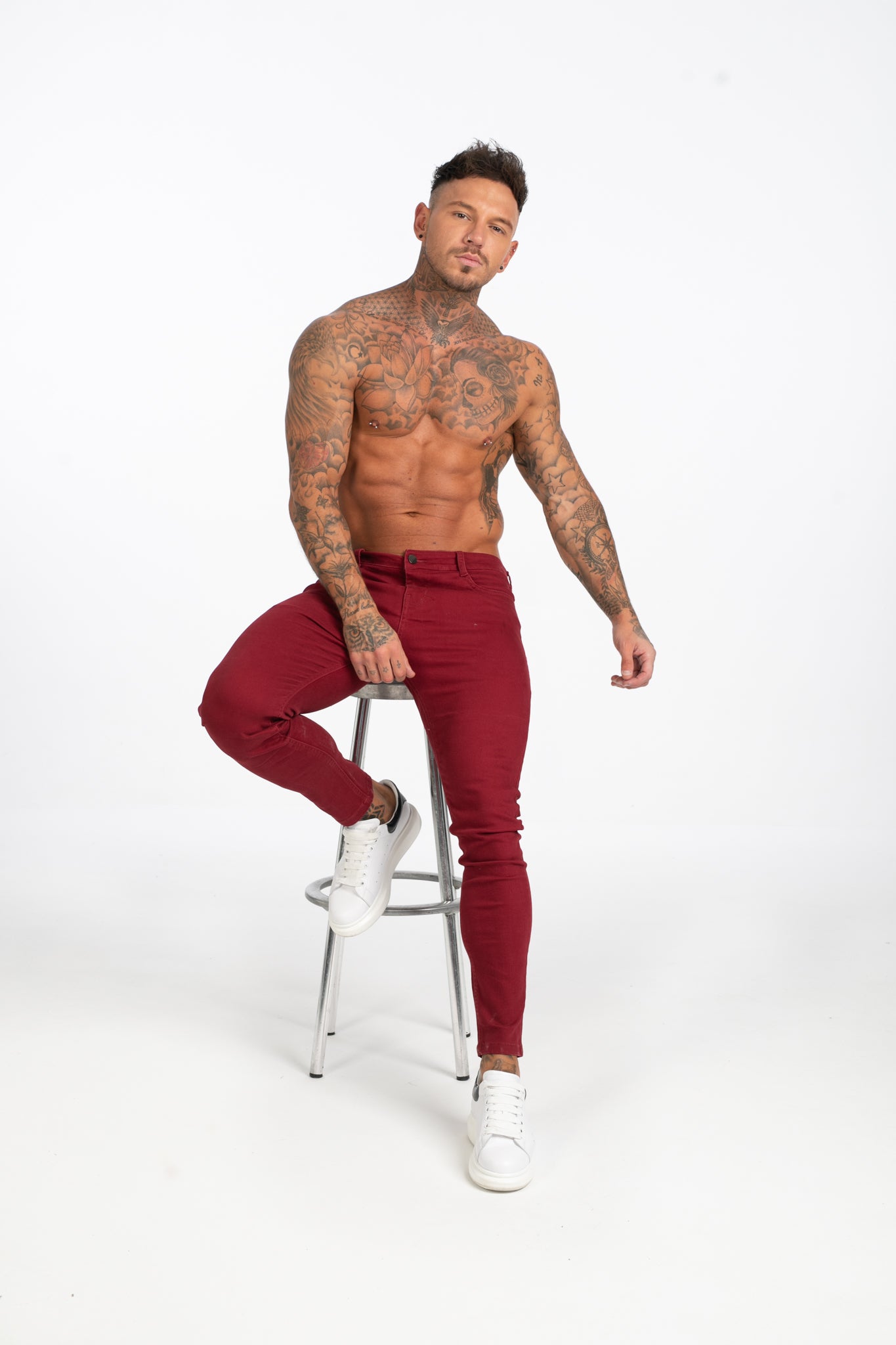 Men's Red Skinny Stretchable Jeans