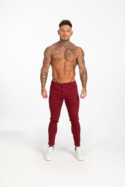 Men's Red Skinny Stretchable Jeans