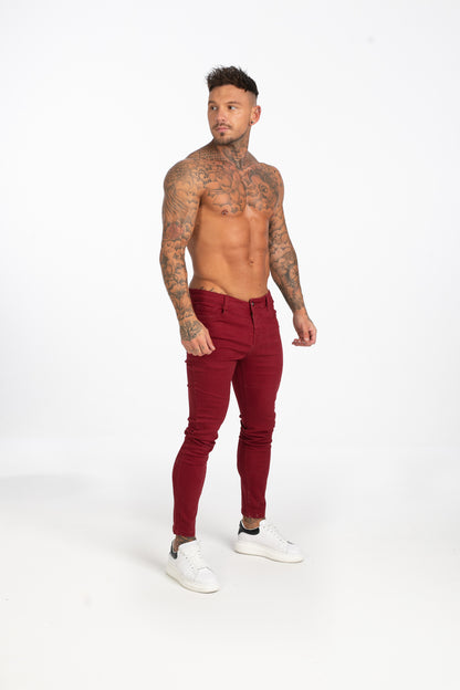 Men's Red Skinny Stretchable Jeans