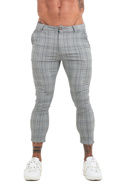 Ankle Fit Grey Checks Stretchable Trousers