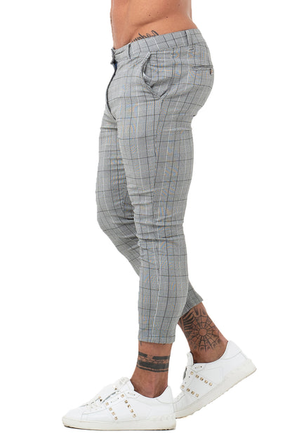 Ankle Fit Grey Checks Stretchable Trousers