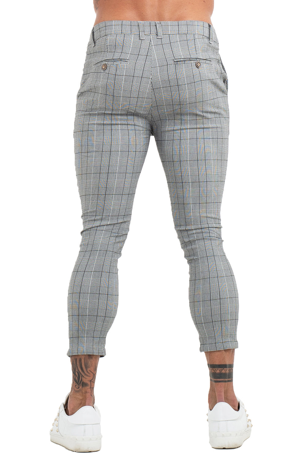 Ankle Fit Grey Checks Stretchable Trousers