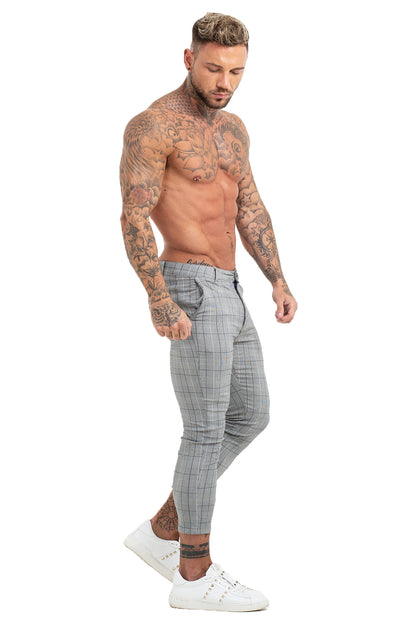 Ankle Fit Grey Checks Stretchable Trousers