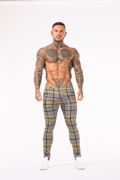 Yellow Striped Stretchable Trousers - Grey