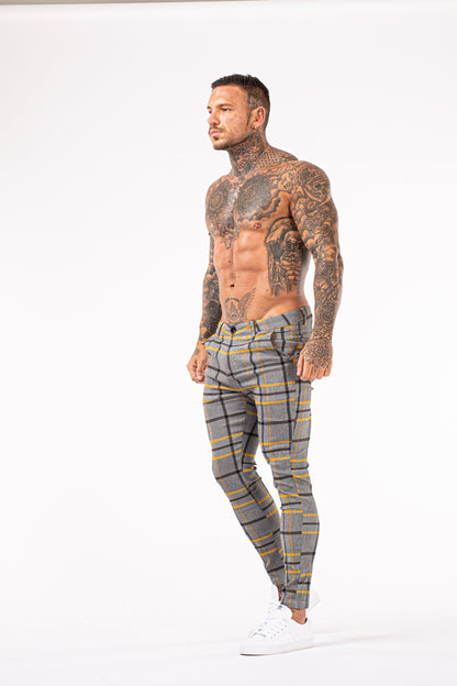 Yellow Striped Stretchable Trousers - Grey