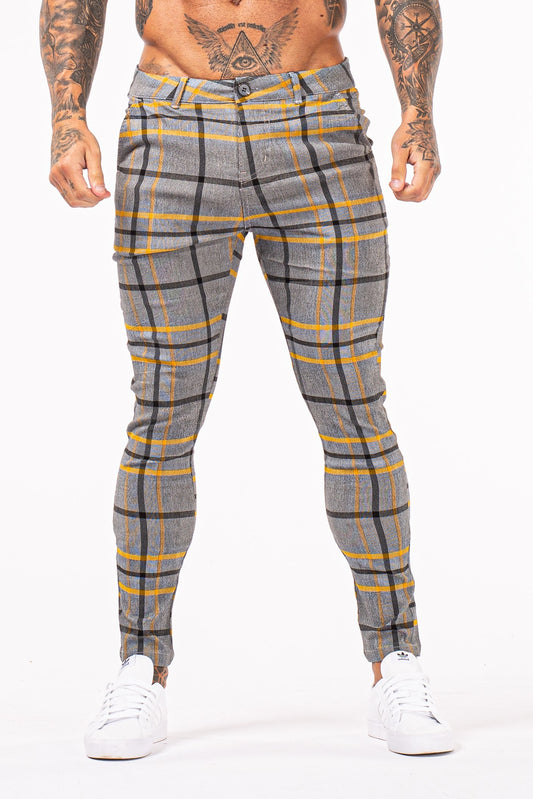 Yellow Striped Stretchable Trousers - Grey