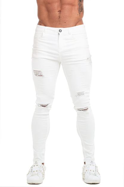 White Ripped Stretchable Jeans For Men