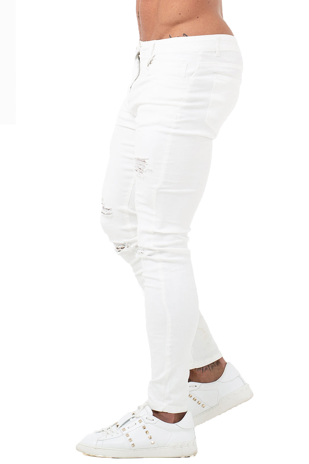 White Ripped Stretchable Jeans For Men