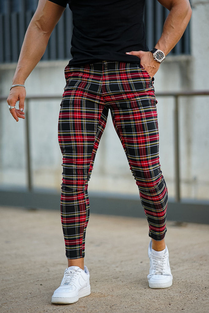 Red & black plaid on sale pants