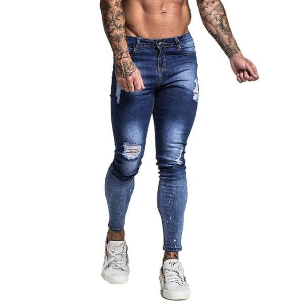 Dark Blue Ripped Stratchable Jeans For Streetwear - MensFashionsWorld 
