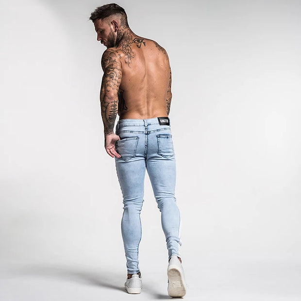 Ice Blue Slim Fit Stretchable Jeans With White Strips - MensFashionsWorld 