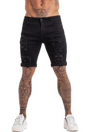 Black Denim Ripped Jeans Shorts For Summer - MensFashionsWorld 