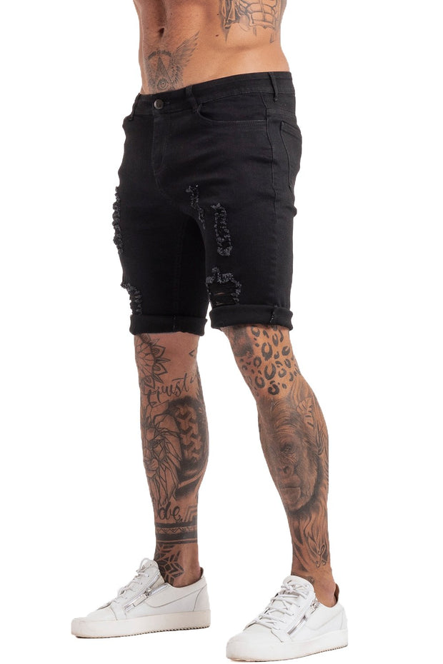 Black Denim Ripped Jeans Shorts For Summer - MensFashionsWorld 