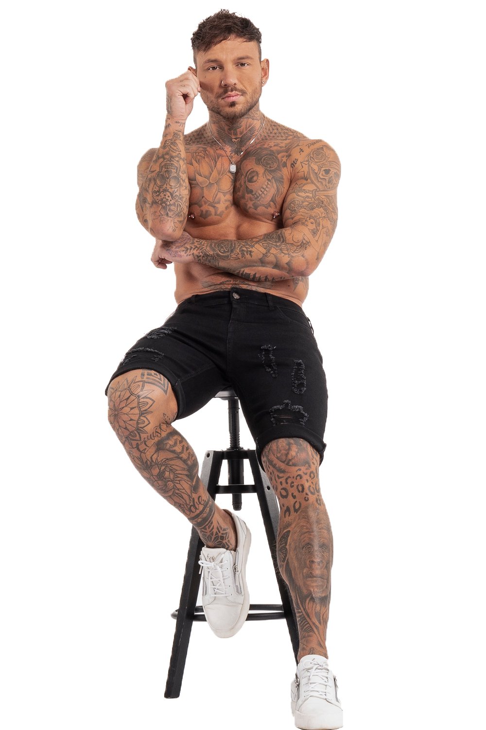 Black Denim Ripped Jeans Shorts For Summer - MensFashionsWorld 
