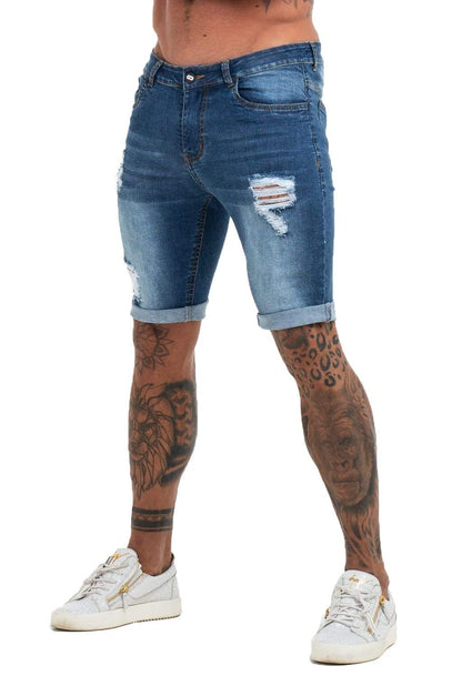 Dark Blue Denim Ripped Jeans Shorts For Summer - MensFashionsWorld 