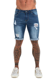 Dark Blue Denim Ripped Jeans Shorts For Summer - MensFashionsWorld 