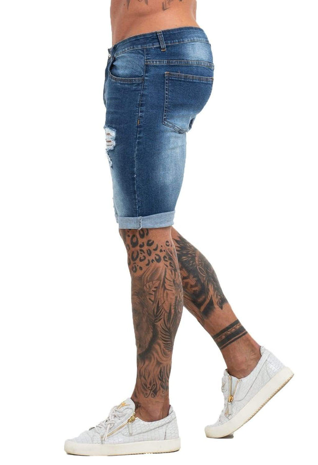 Dark Blue Denim Ripped Jeans Shorts For Summer - MensFashionsWorld 