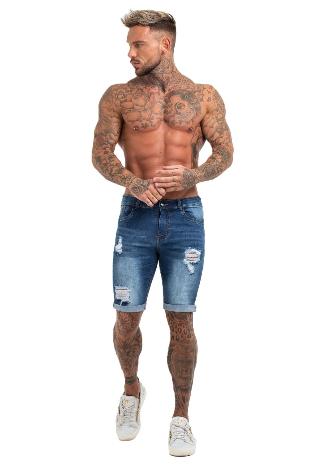 Dark Blue Denim Ripped Jeans Shorts For Summer - MensFashionsWorld 