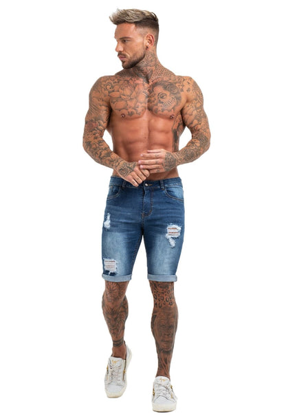 Dark Blue Denim Ripped Jeans Shorts For Summer - MensFashionsWorld 