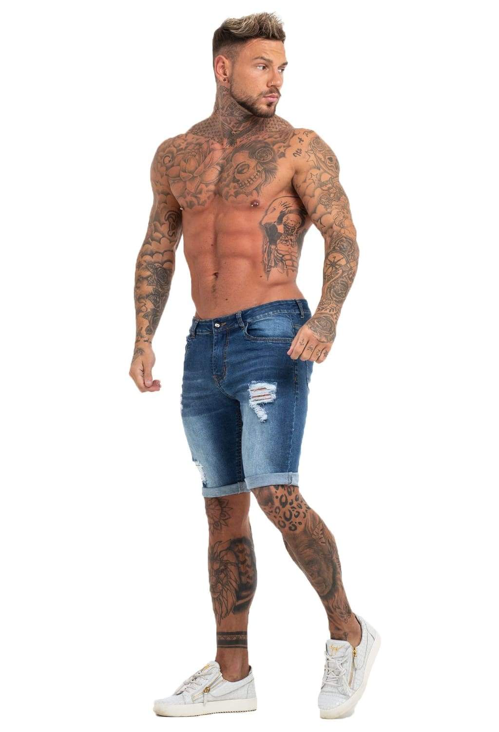 Dark Blue Denim Ripped Jeans Shorts For Summer - MensFashionsWorld 