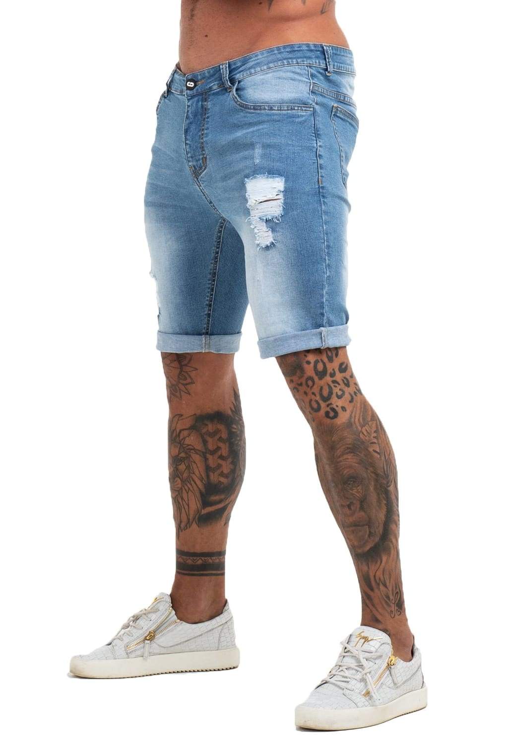 Light Blue Denim Ripped Jeans Shorts For Summer - MensFashionsWorld 