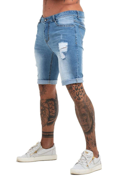 Light Blue Denim Ripped Jeans Shorts For Summer - MensFashionsWorld 