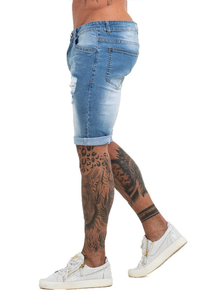 Light Blue Denim Ripped Jeans Shorts For Summer - MensFashionsWorld 