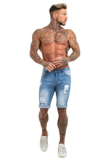 Light Blue Denim Ripped Jeans Shorts For Summer - MensFashionsWorld 