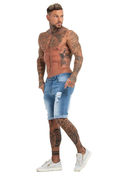 Light Blue Denim Ripped Jeans Shorts For Summer - MensFashionsWorld 