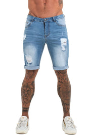 Light Blue Denim Ripped Jeans Shorts For Summer - MensFashionsWorld 
