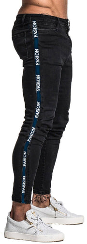 Mens Black Jeans With Stripe - MensFashionsWorld 