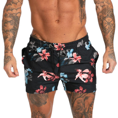 Mens Swim Trunks Beachwear- Flower Black - MensFashionsWorld 