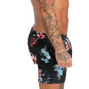 Mens Swim Trunks Beachwear- Flower Black - MensFashionsWorld 