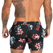 Mens Swim Trunks Beachwear- Flower Black - MensFashionsWorld 