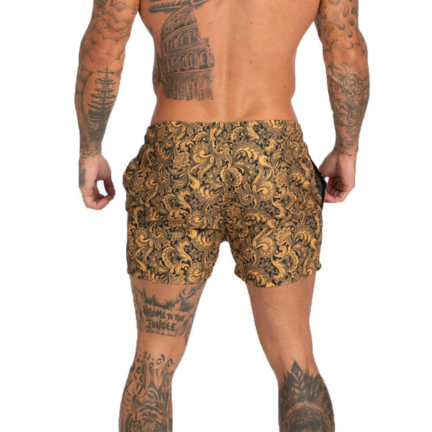 Mens Swim Trunks Beachwear - Print Yellow - MensFashionsWorld 