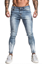 Super Skinny Non-Ripped Paint Brushed Jeans - Faded Blue - MensFashionsWorld 