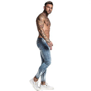Super Skinny Non-Ripped Paint Brushed Jeans - Faded Blue - MensFashionsWorld 