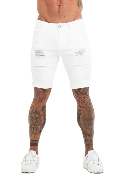 White Denim Ripped Jeans Shorts For Summer - MensFashionsWorld 